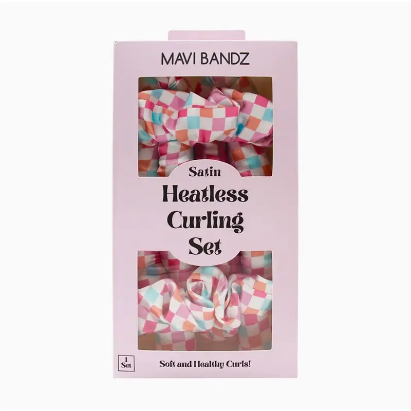 Check Satin Heatless Curling Curler Rod Set With Scrunchies