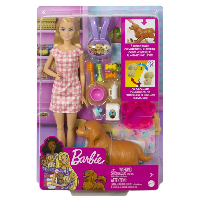 Barbie: Newborn Pups Playset With Blonde Doll