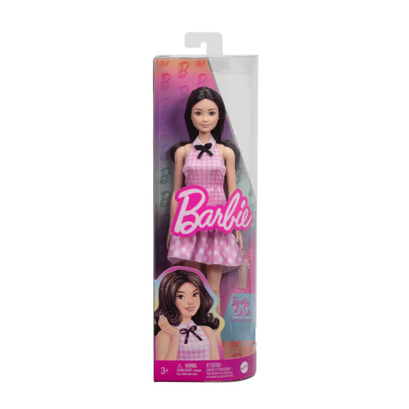 Barbie: Fashionistas Doll - #224 With Black Hair, Pink Gingham Dress, 65 th Anniversary
