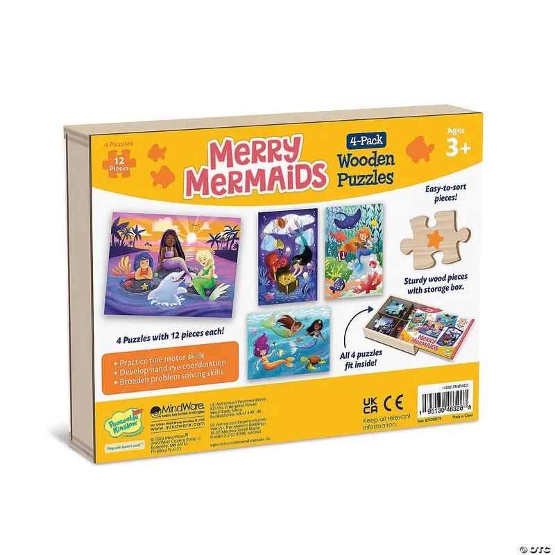 Wood Puzzle 4-Pack: Merry Mermaids