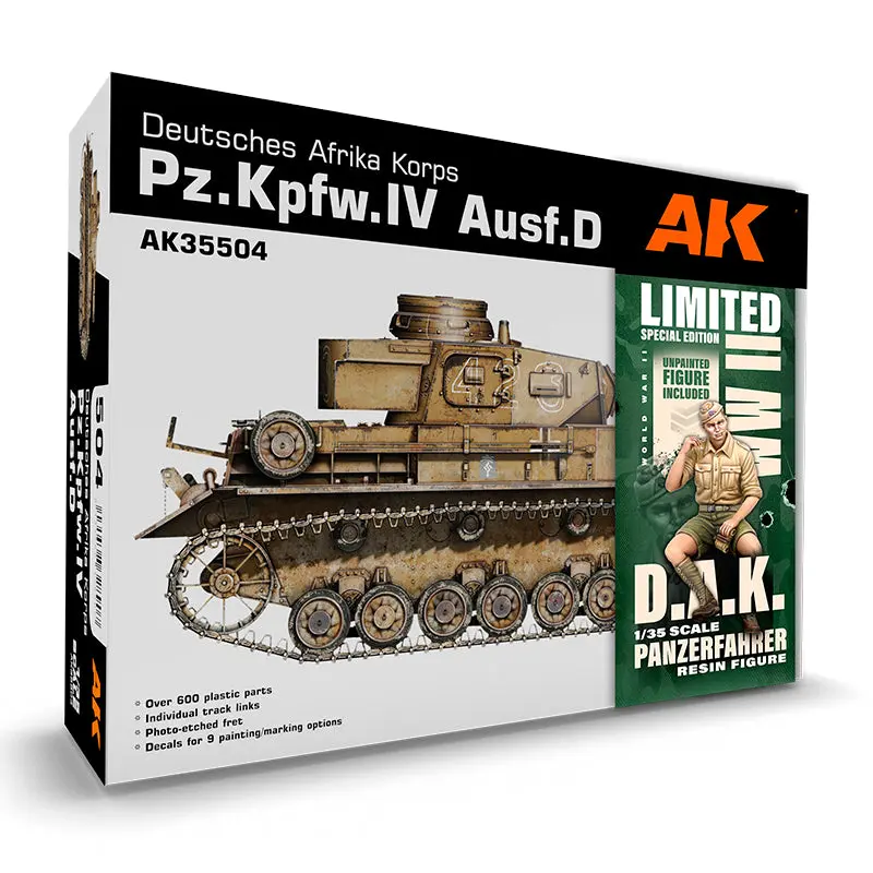 AK Interactive Pz.Kpfw.Iv Ausf.D Afrika Korps + DAK Panzerfahrer 1/35 Scale Model Kit