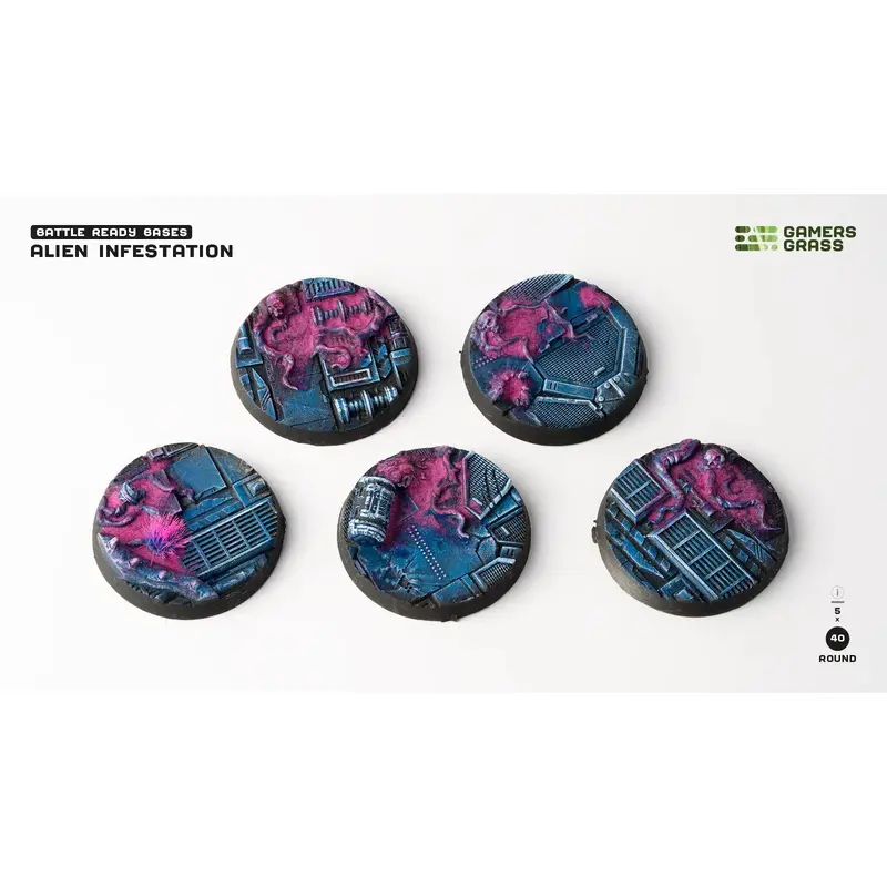 Gamers Grass - Battle Ready Bases - Alien Infestation - Round 40mm (x5)