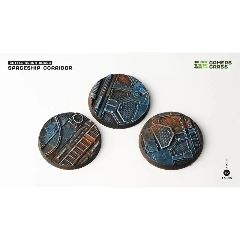 Gamers Grass - Battle Ready Bases - Spaceship Corridor - Round 50mm (x3)