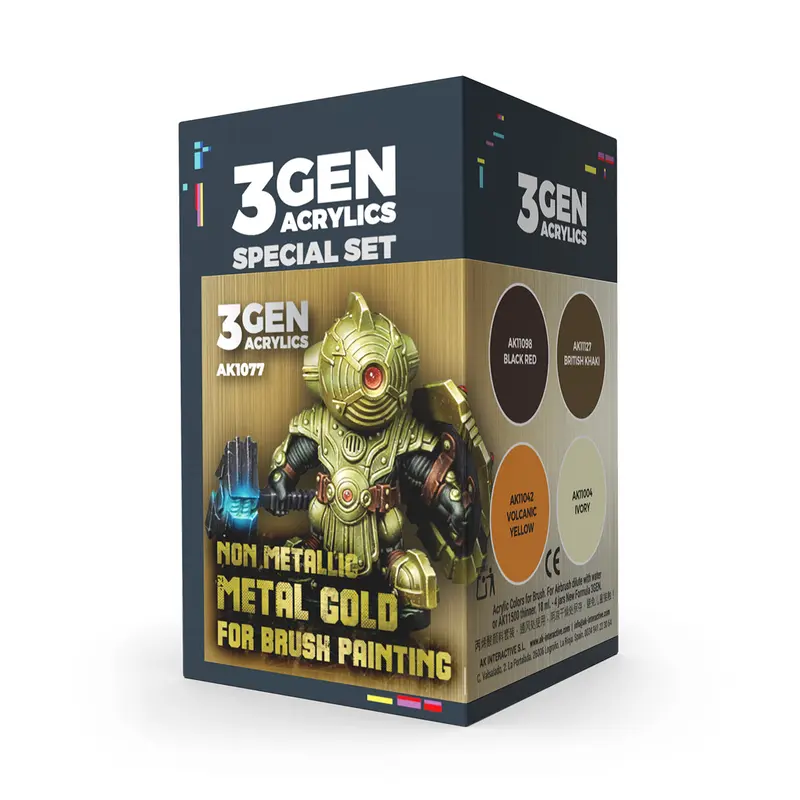 AK Interactive 3 Gen Acrylics Wargame Colour Set with Brush - Non Metallic Metal Gold