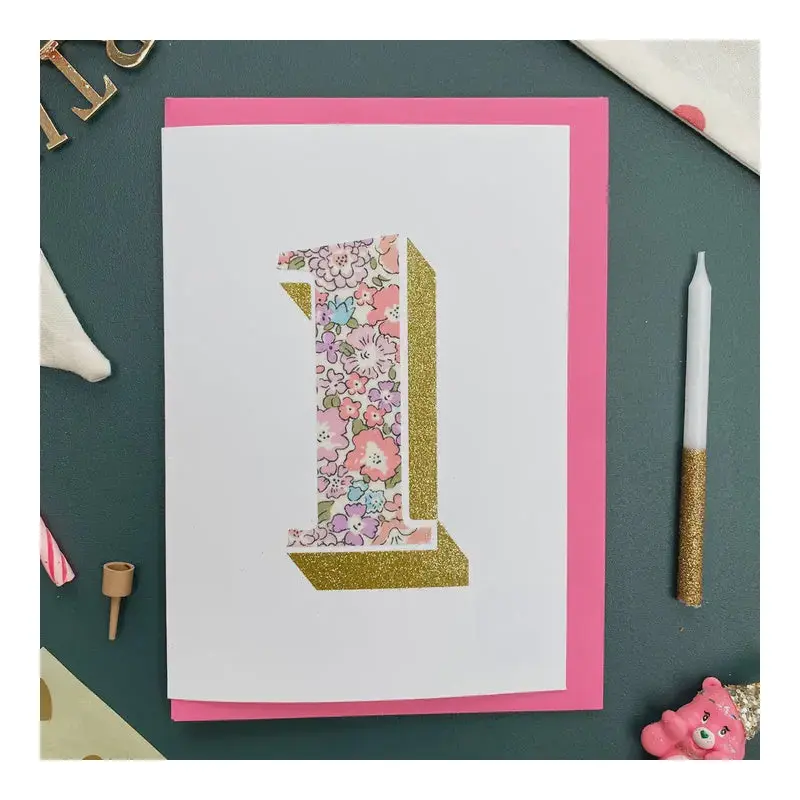 Age Birthday Card - Bio Glitter and Liberty Print