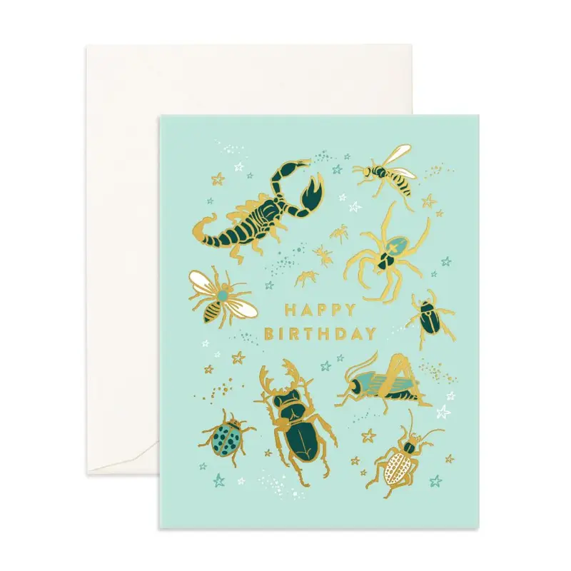 Happy Birthday Bugs Greeting Card (Green)