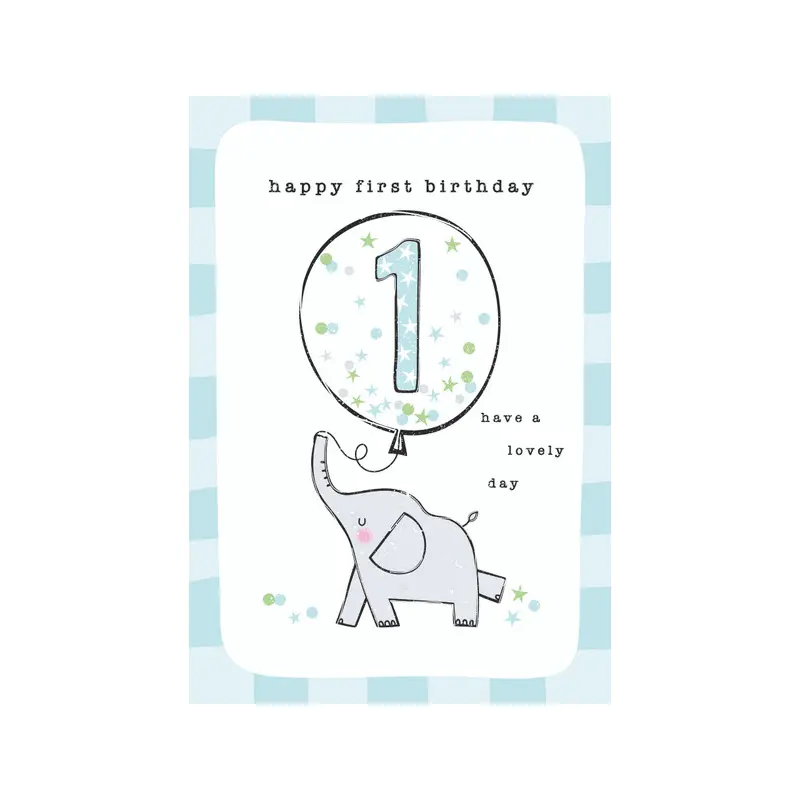 Happy 1st Birthday Elephant/Blue