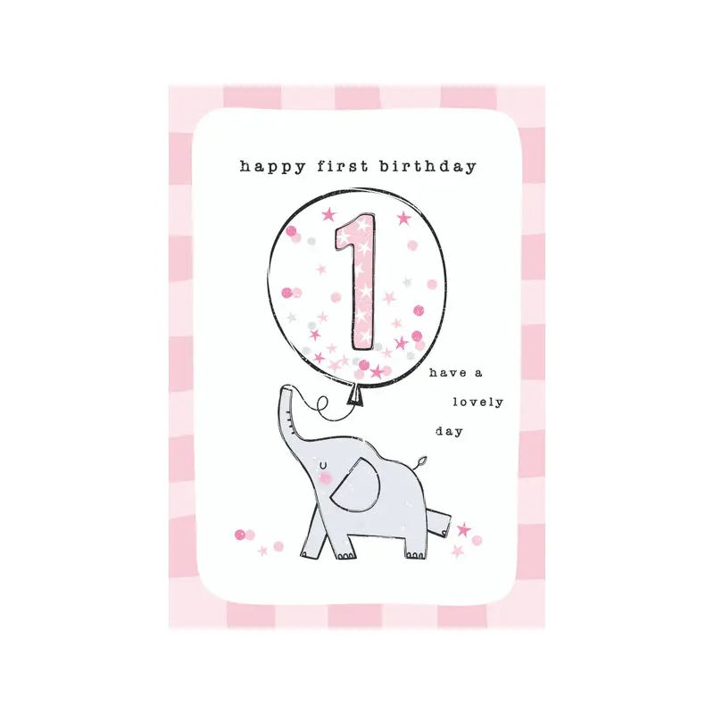 Happy 1st Birthday Elephant/Pink