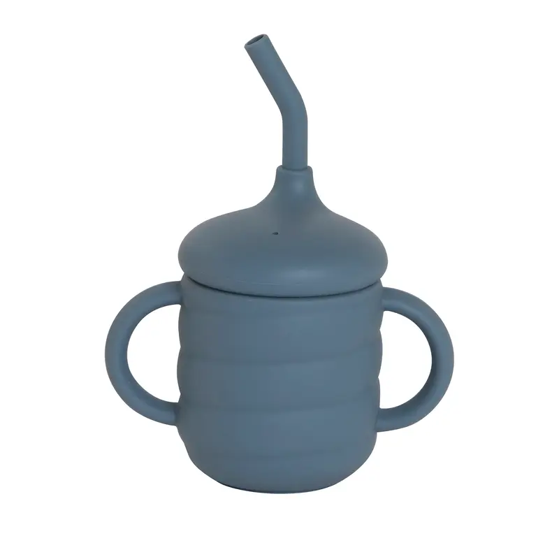 Silicone Sippy Cup with Straw - Slate Blue