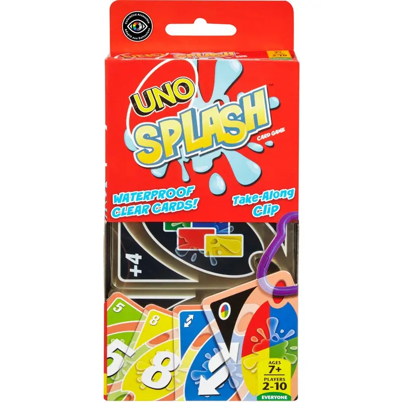 UNO Splash Card Game With Waterproof Cards And Portable Clip For Travel