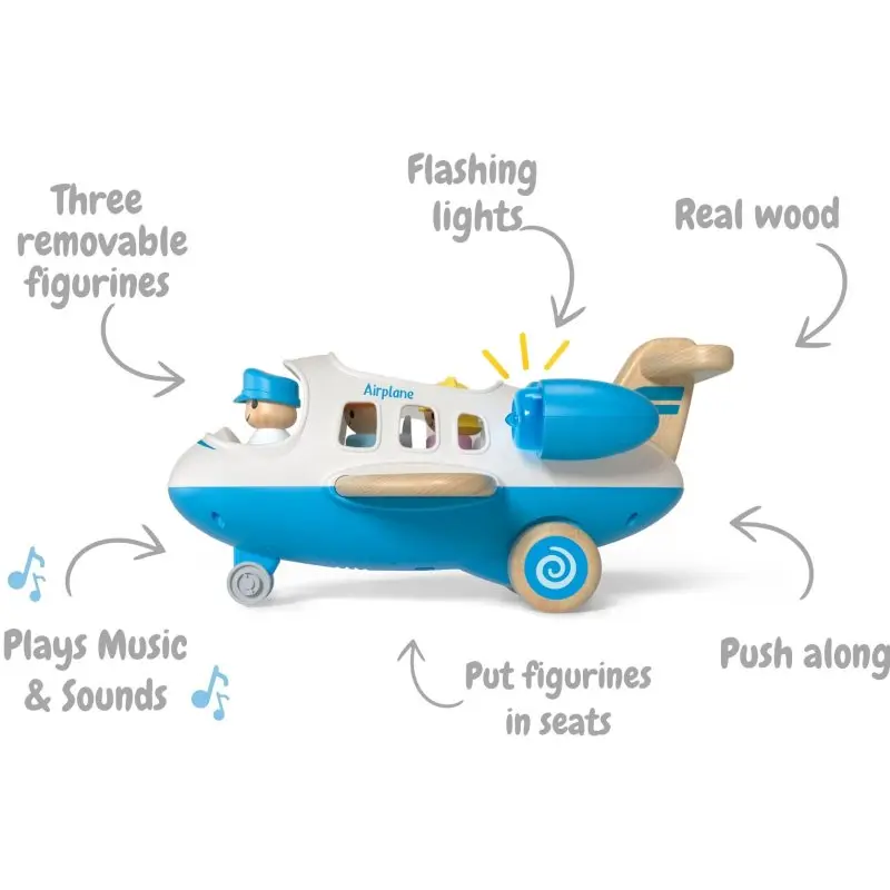 Wooden Airplane with Sound and Light - Blue