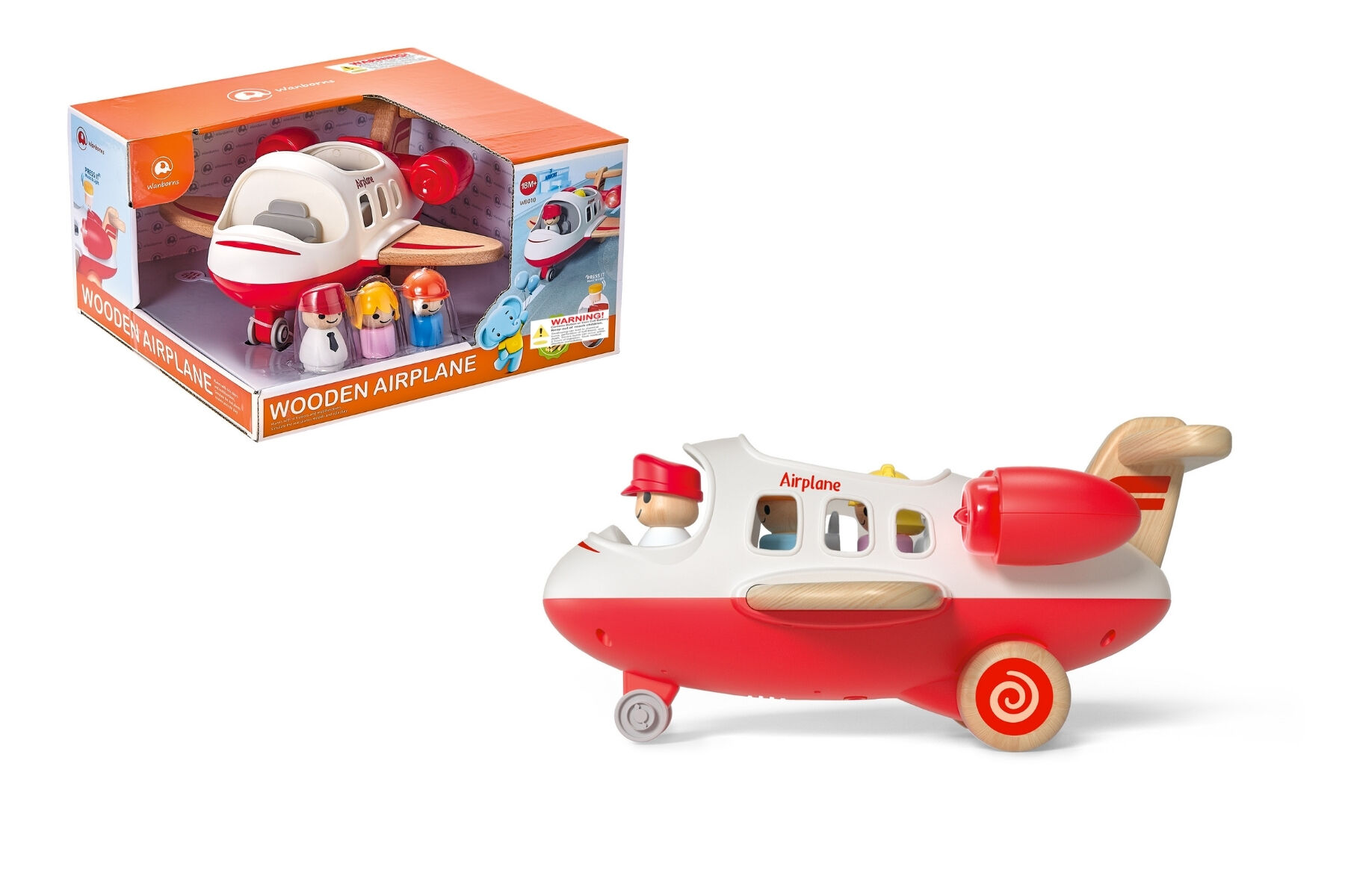 Wooden Airplane with Sound and Light - Red