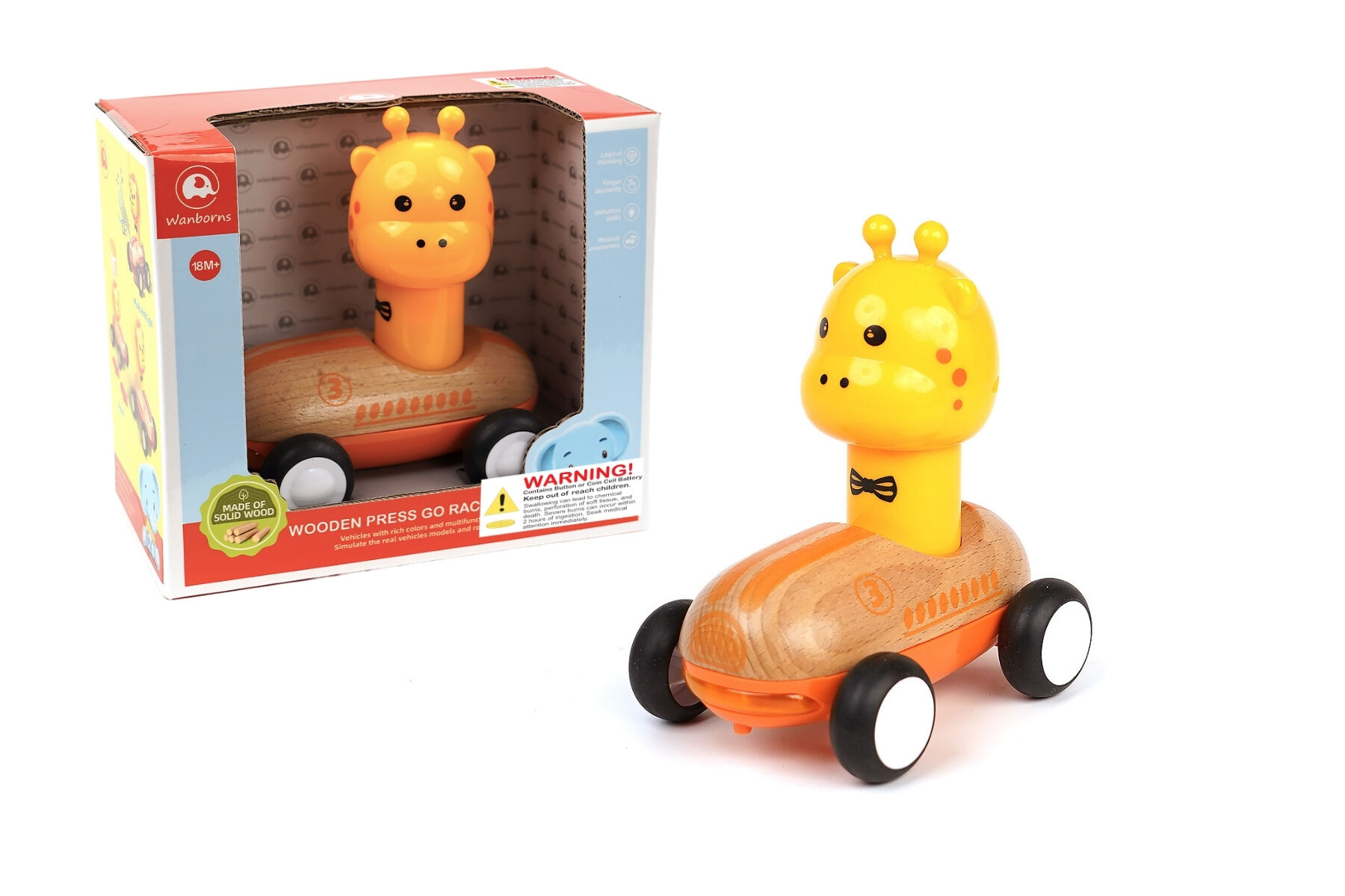 Wooden Press Go Racer - Giraffe