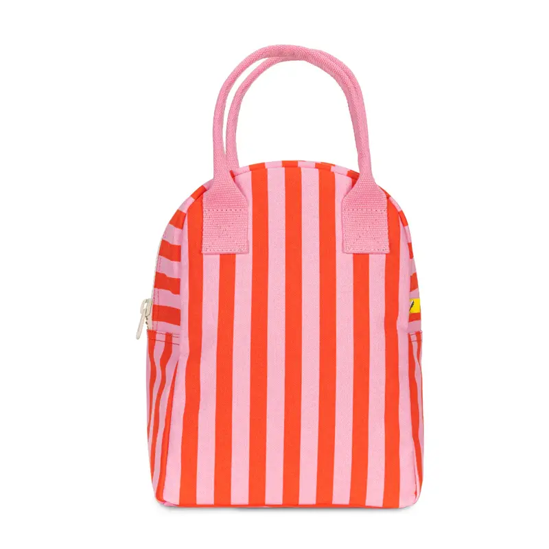 Zipper Lunch Bag - Awning Stripe Pink/Poppy