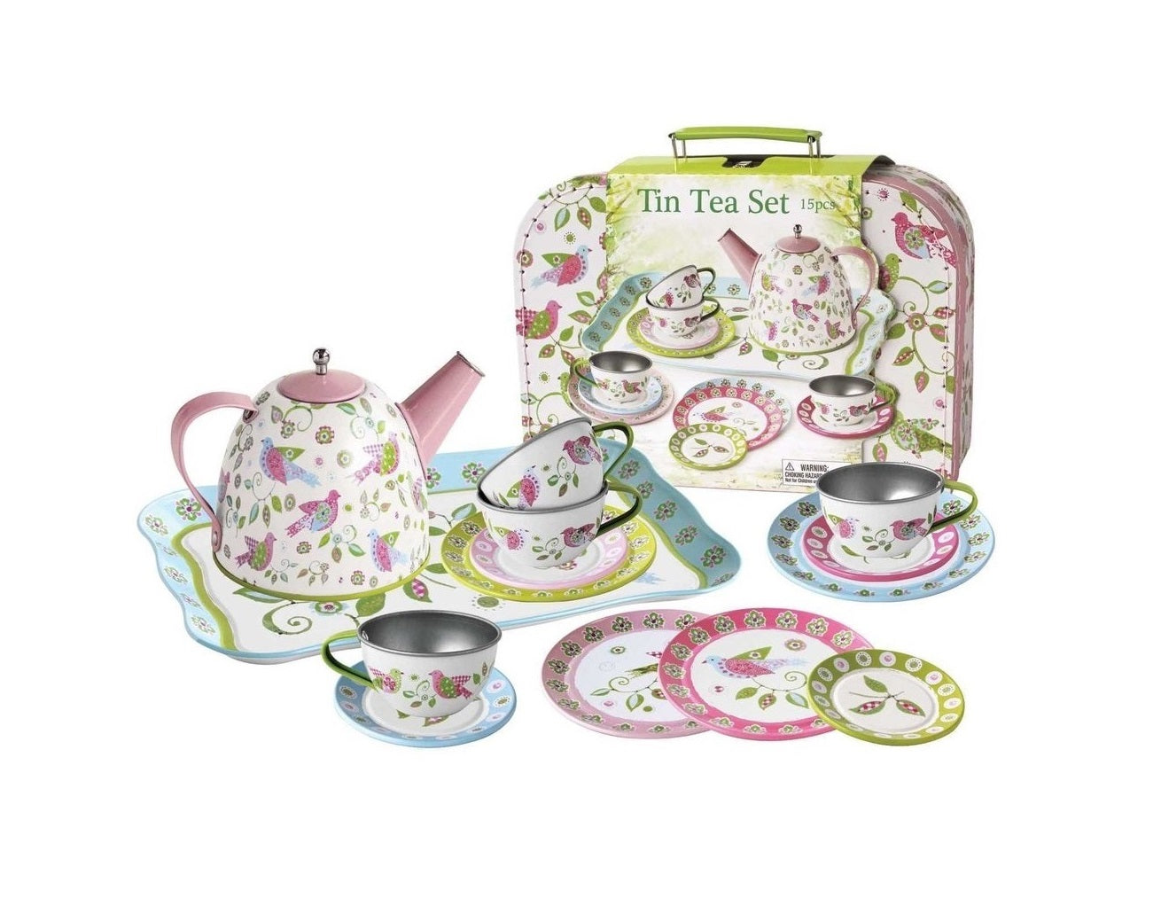 Bird Tin Tea Set in Suitcase
