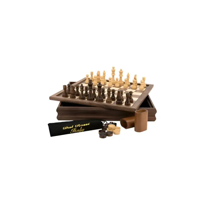 Chess/Checkers/Backgammon - Walnut - flip top board, 14"