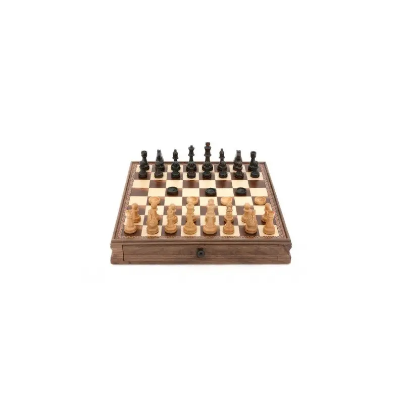 Chess & Checkers 15" with Walnut Base and Drawers