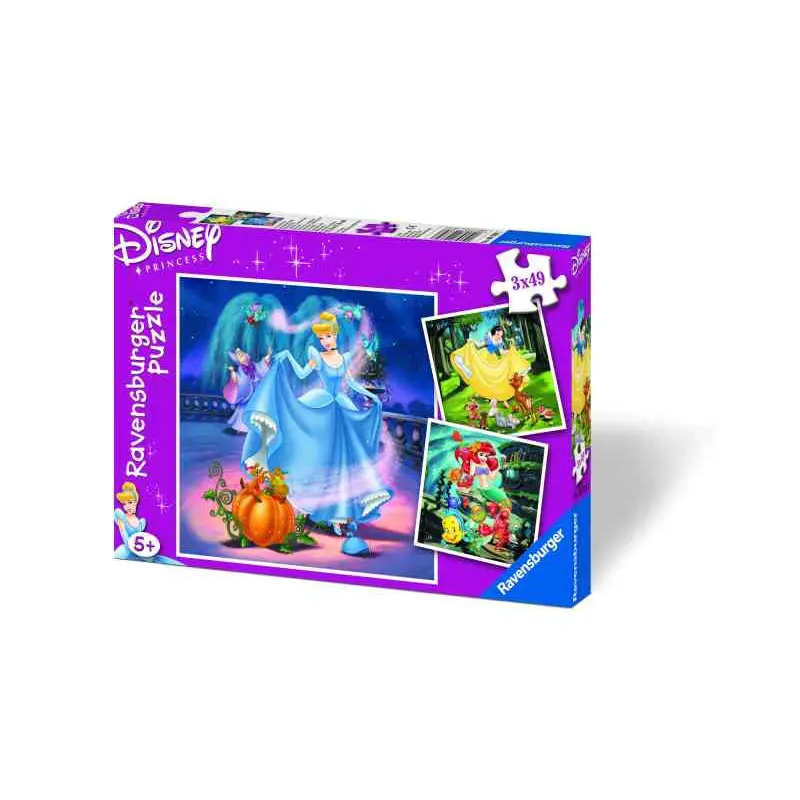 3 x 49 pc Puzzle - Disney Princess Snow White, Cinderella, Ariel