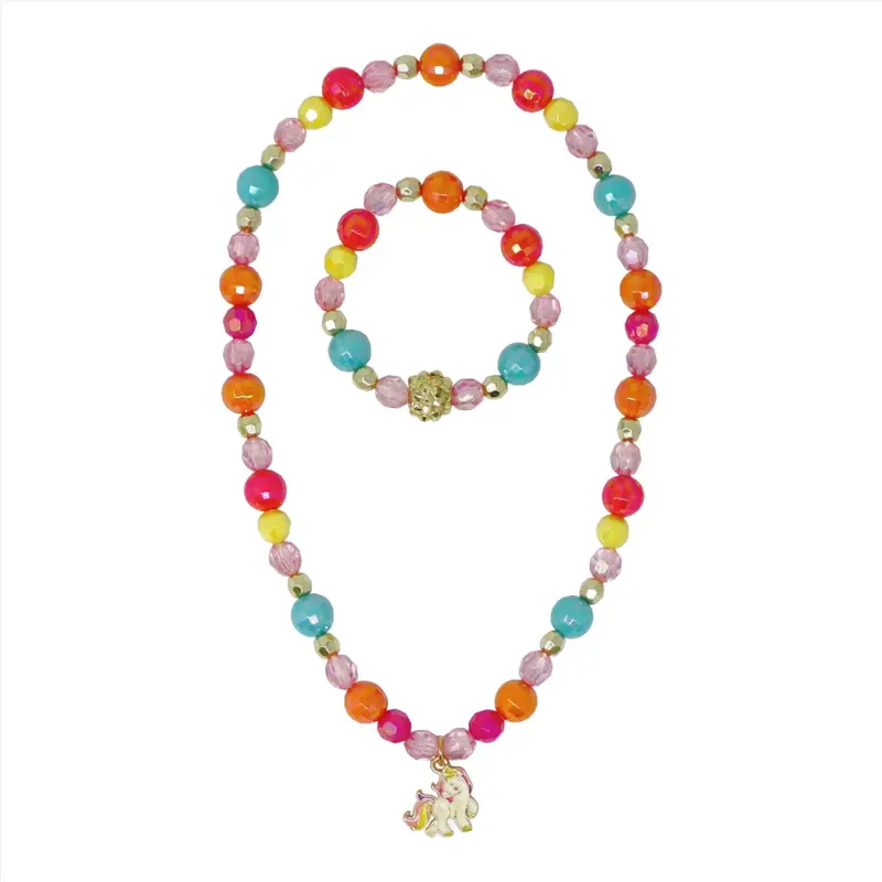 Unicorn Rainbow Charm Necklace and Bracelet Set