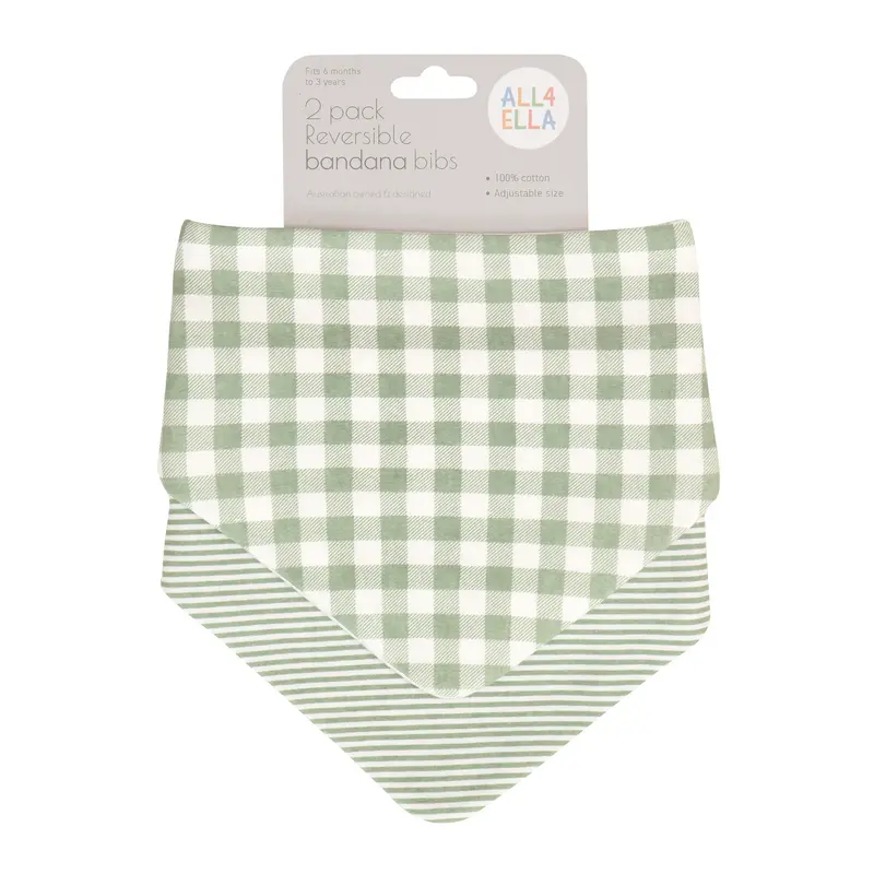 Bandana Bibs 2pk - Gingham Sage