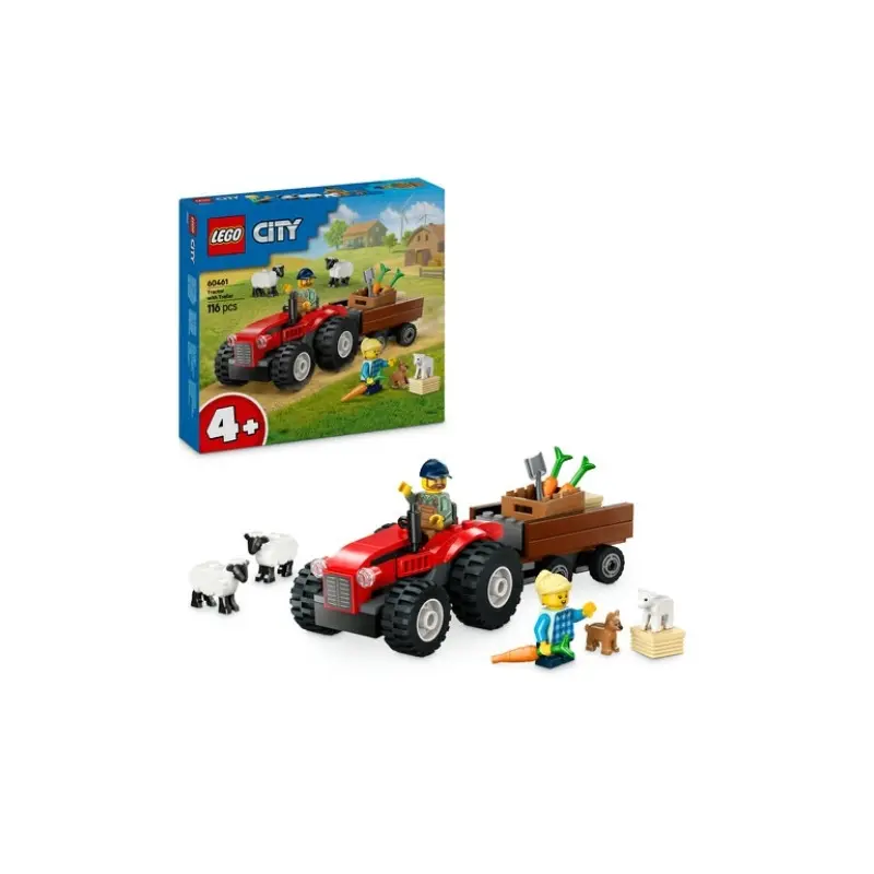 Red Farm Tractor with Trailer and Sheep 60461