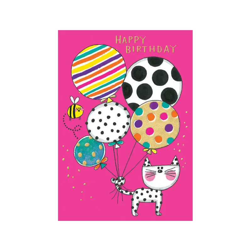 Cat & Balloons Birthday Card