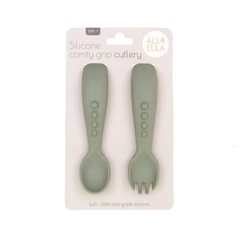 Silicone Comfy Grip Cutlery - Olive