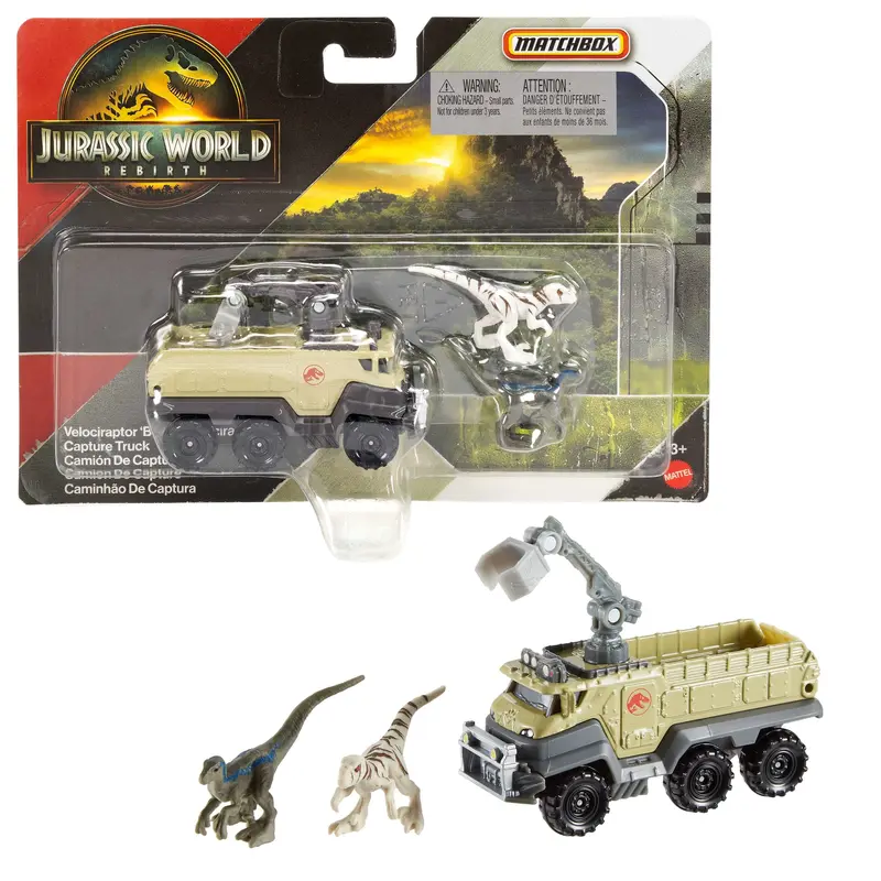 Transporteur de Dinosaures Jurassicworld de Matchbox, Voiture Ou Camion Jouet et 1Ou 2Mini-Dinosaures (Les Modles Peuvent Varier)
