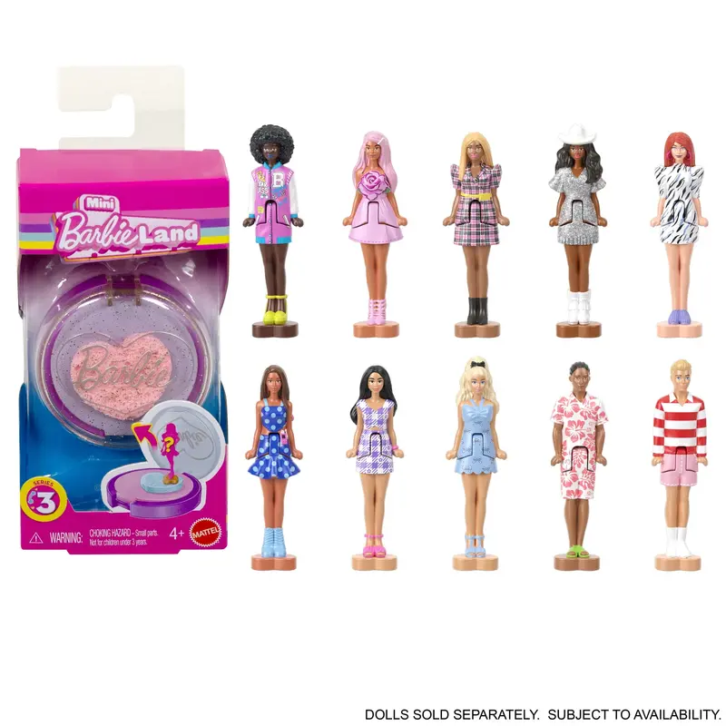 Barbie Mini Barbie Land Fashionistas Dolls, 1.5-Inch Dolls in Perfume Compact, Surprise Reveal