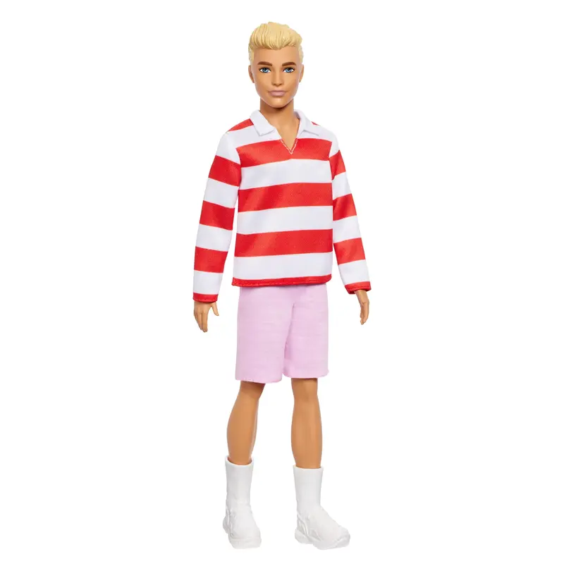 Barbie Fashionistas Ken Doll #241 in Red Striped Top And Pink Shorts With White Sneakers, Blonde