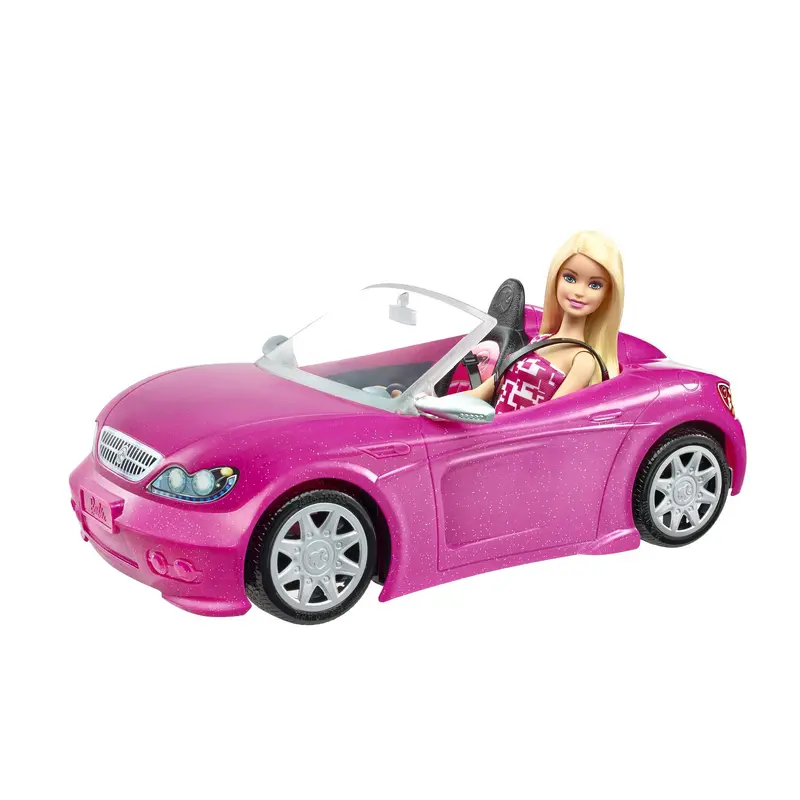 Barbie Doll & Car Playset, Sparkly Pink 2-Seater Toy Convertible With Glam Details & Fashion Doll