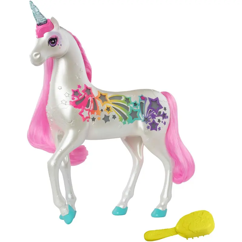 Barbie Dreamtopia Brush n Sparkle Unicorn With Lights And Sounds, White With Pink Mane And Tail