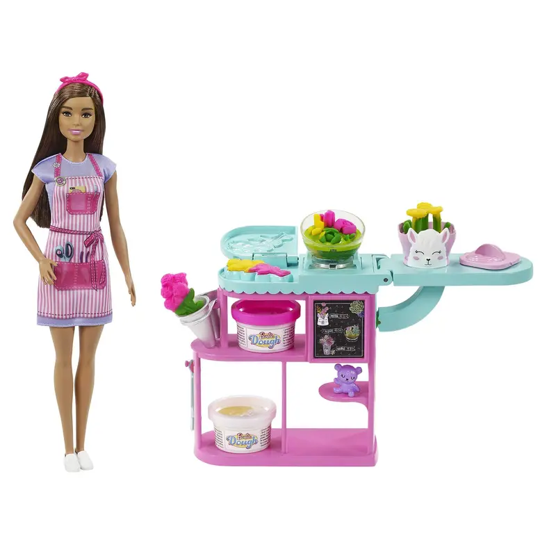 Barbie Florist Playset With Brunette Barbie Doll, Dough, Vases & More, Ages 3 & Up