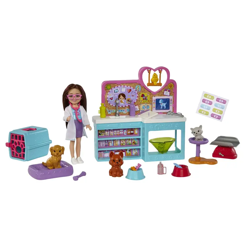 Barbie Doll Chelsea Pet Vet Playset With Doll, 4 Animals And 18 Pieces