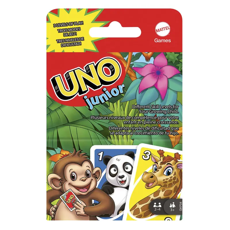 UNO Junior Card Game For Kids With Simple Rules & Animal Matching For 2-4 Players