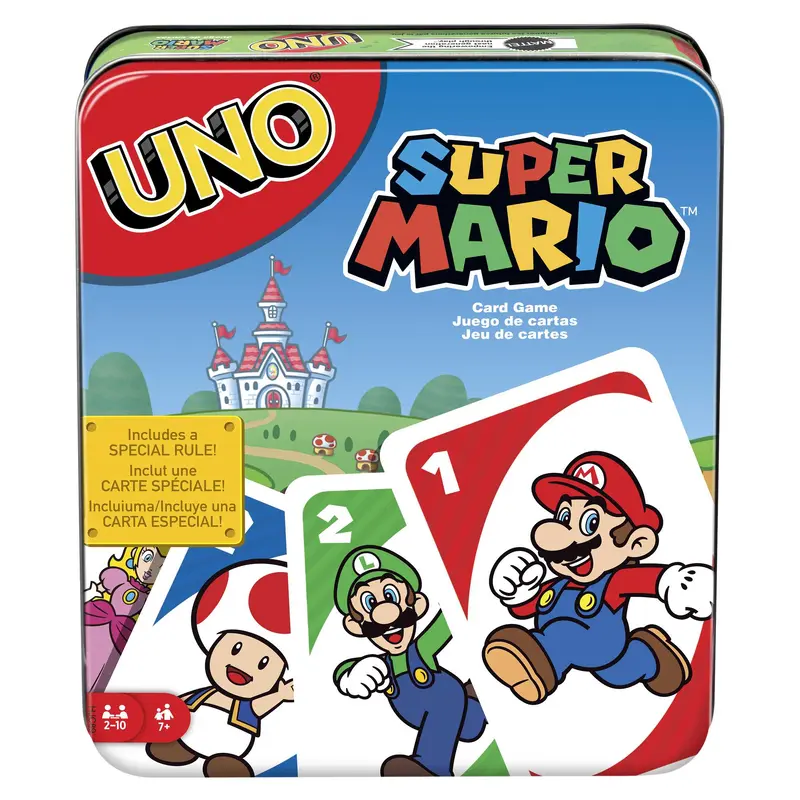 UNO Super Mario Card Game, Video Game Themed Travel Game in Collectible Storage Tin