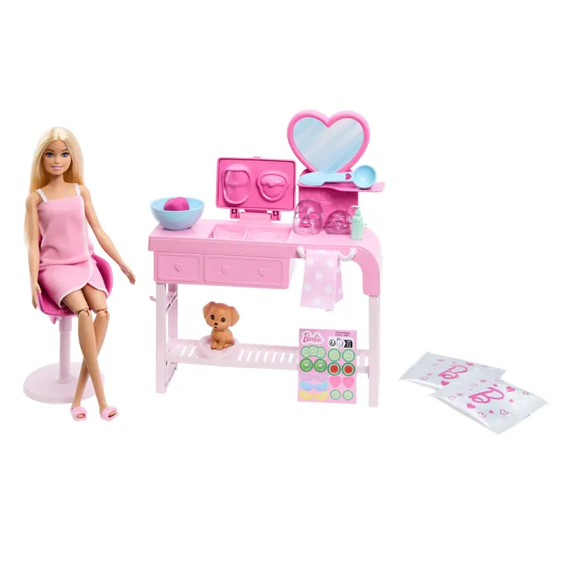 Barbie Face Mask Toy Playset & Doll With 10+ Spa Accessories including 3 Powder Packs To Make Dough Masks