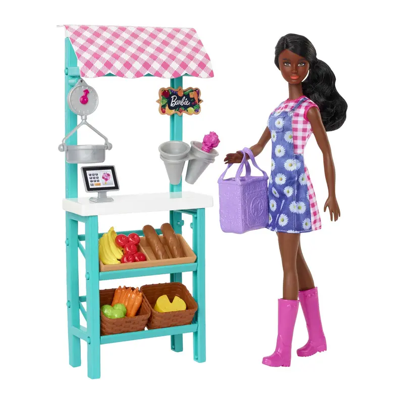 Barbie Farmers Market, Doll (Brunette), Stand, Register & More, 3 & Up