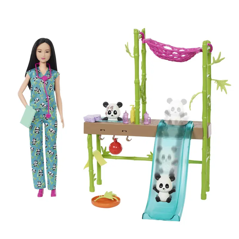 Barbie Doll and Accessories, Panda Care and Rescue Playset With Color-Change and 20+ Pieces