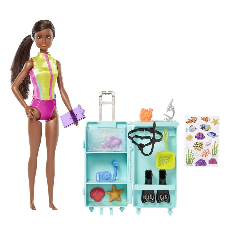 Barbie Marine Biologist Doll And Accessories, Mobile Lab Playset With Brunette Doll And 10+ Pieces