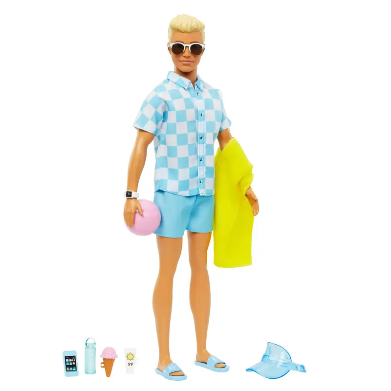 Barbie Ken Plage Poupe Blonde Short de Bain et Accessoires de Plage