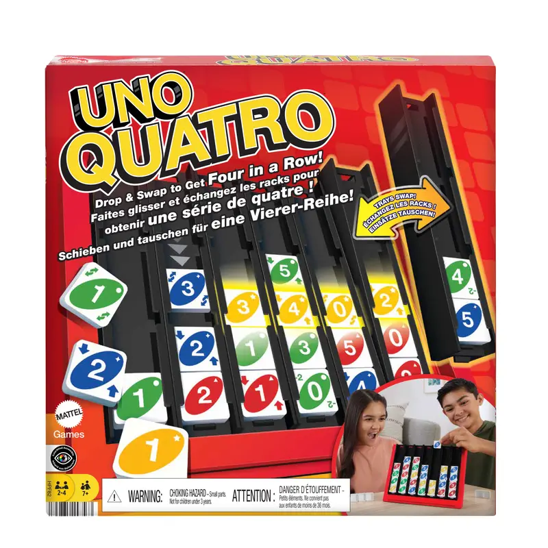UNO Quatro Game For Adult, Family & Game Night, 2 To 4 Players, Ages 7 Years & Up