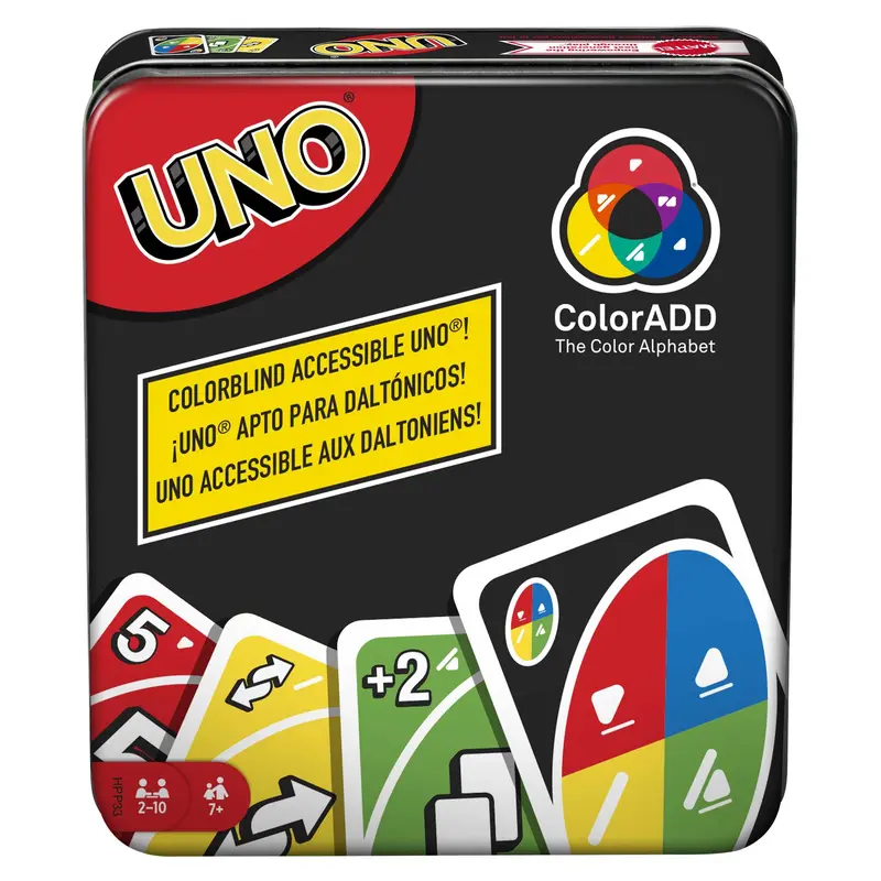 UNO Coloradd Card Game For Color Blind & Color Sighted Players in Travel Tin