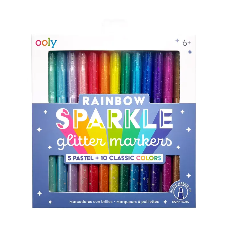 Rainbow Sparkle Glitter Markers: Set of 15
