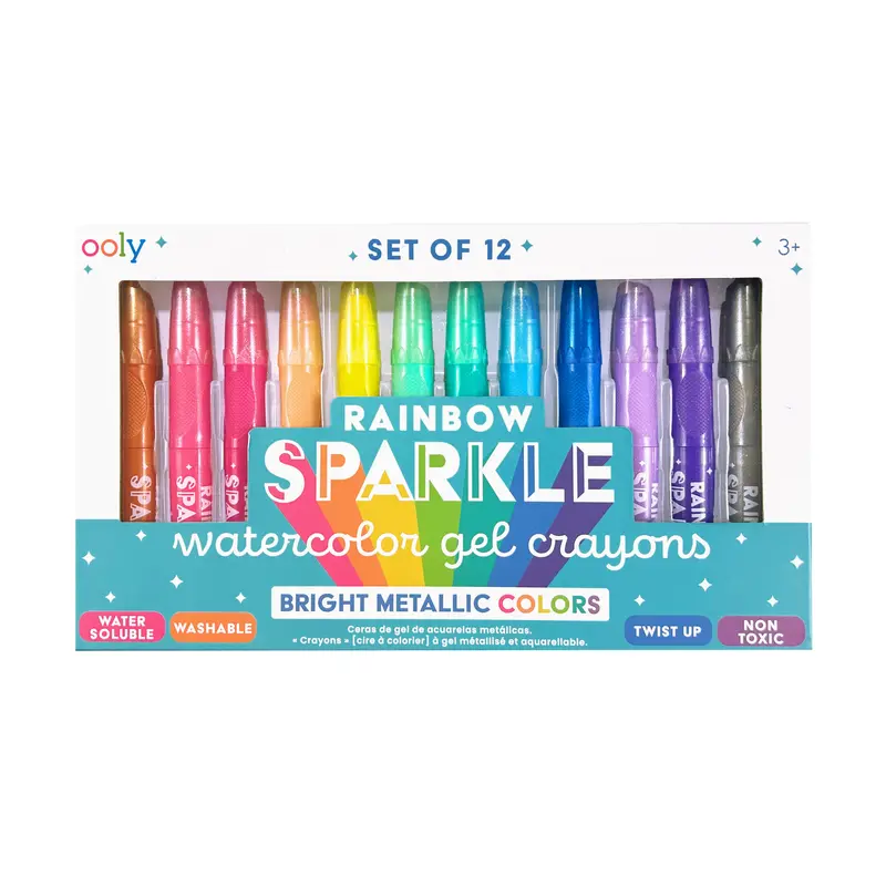 Rainbow Sparkle: Metallic Watercolor Gel Crayons - Set of 12