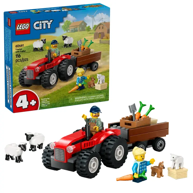 Red Farm Tractor with Trailer & Sheep
