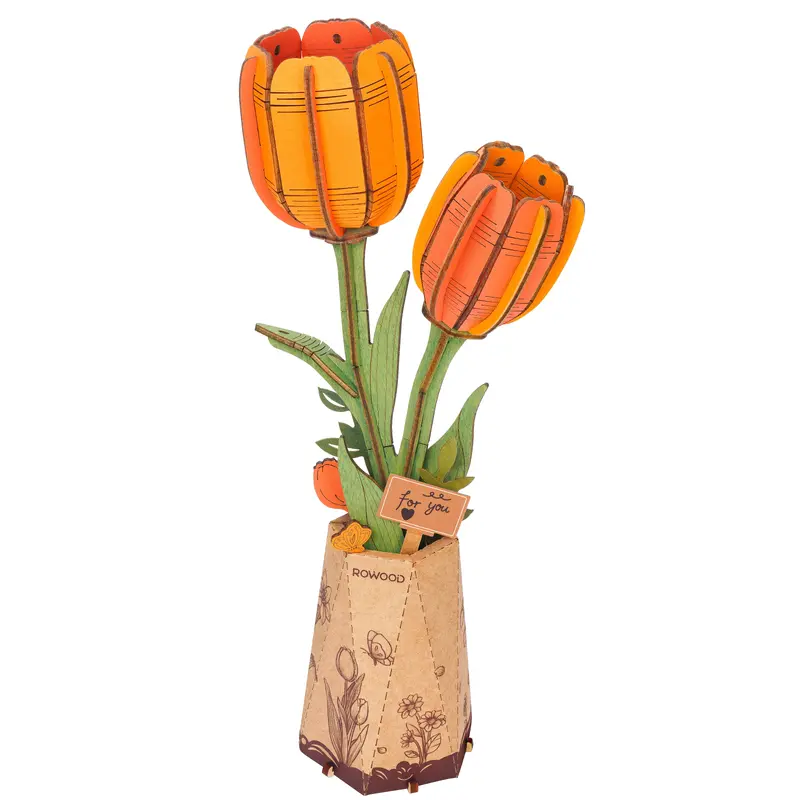 Modern Wooden Puzzle: Orange Tulip