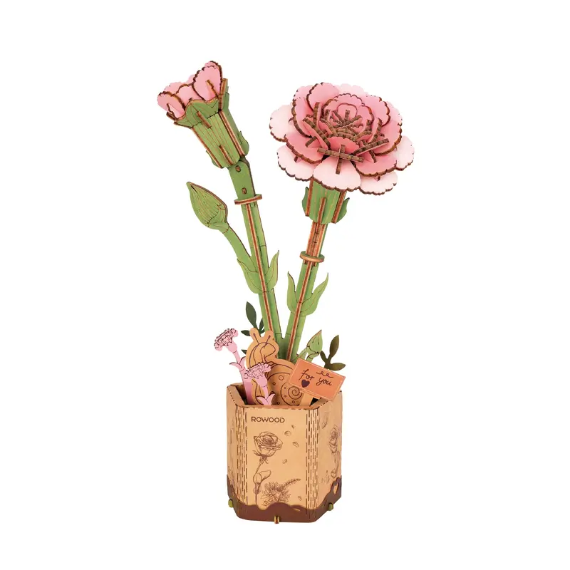 Modern Wooden Puzzle: Pink Carnation