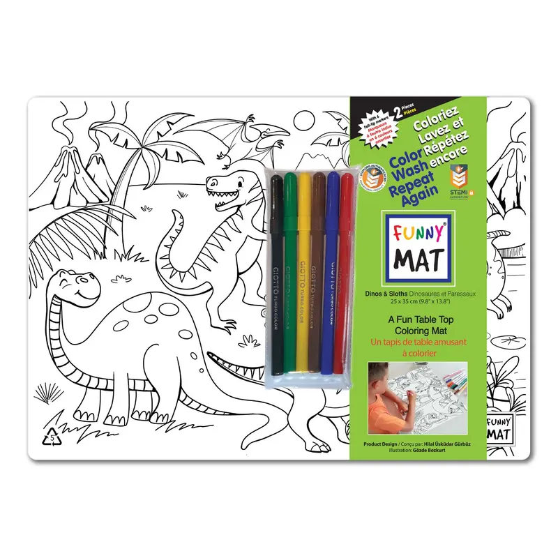 Funny Mat: Dinos & Sloths With 6 Pk Markers