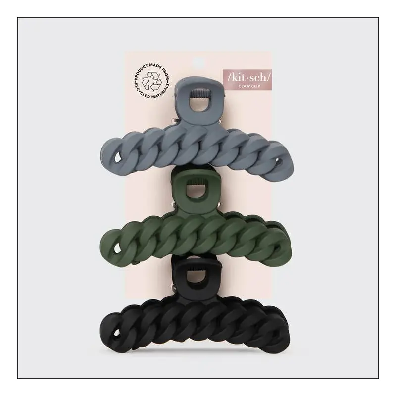 Eco-friendly Chain Claw Clip 3pc Set - Black/Moss